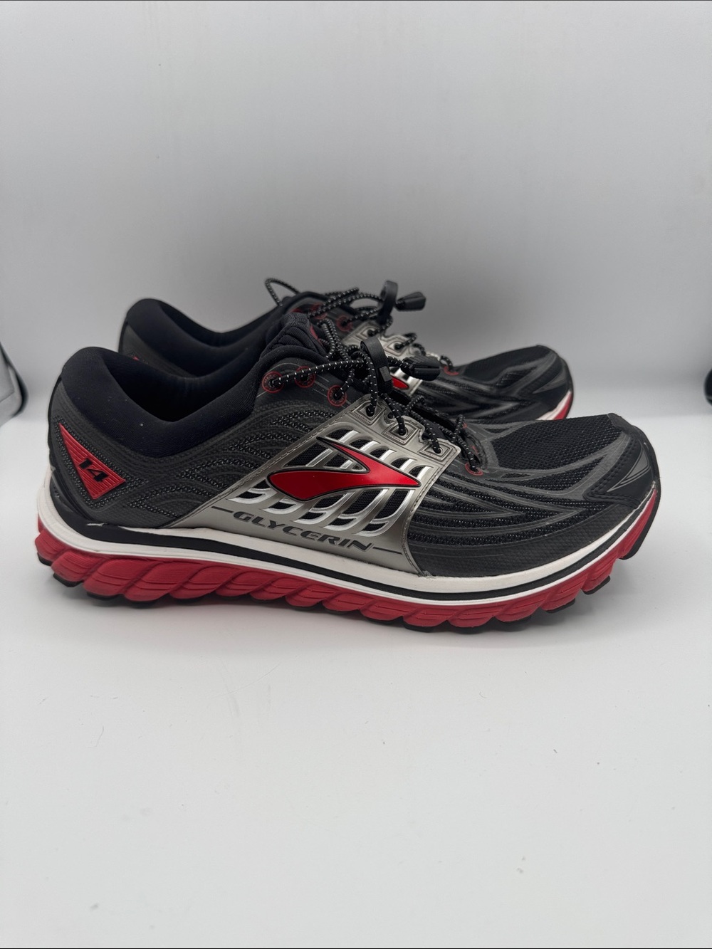 Brooks Glycerin 14 Running Shoes men’s size 10.5 WIDE red black silver sneakers